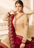 Red And Cream Embroidered Designer Gharara Palazzo Suit