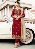 Red And Cream Embroidered Pakistani Pant Suit