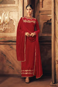 Red And Gold Traditional Embroidered Pant Suit