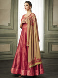 Red And Golden Overcoat Style Embroidered Anarkali Suit