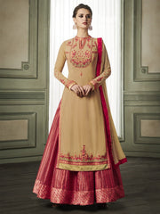 Red And Golden Overcoat Style Embroidered Anarkali Suit