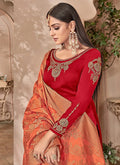 Red And Orange Combination Embroidered Palazzo Suit