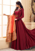 Red And Peach Embroidered Satin Anarkali Suit