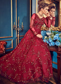 Red Bridal Minimalist Embroidered Flared Anarkali Suit
