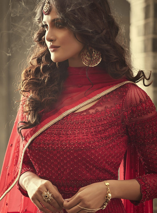 Red Bridal Gown Style Anarkali Suit