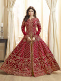 Red Bridal Flared Slit Style Lehenga Suit Set