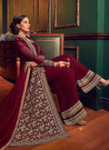 Red Rouge Ethnic Embroidered Jacket Style Palazzo Suit