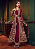 Red Rouge Ethnic Embroidered Jacket Style Palazzo Suit