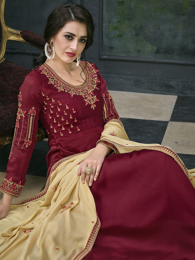 Red Golden Ethnic Embroidered Anarkali Suit