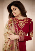 Red Golden Embroidered Georgette Anarkali Suit