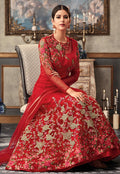 Red Overall Embroidered Flared Anarkali Gown Set