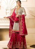 Red With Beige Embroidered Designer Gharara Palazzo Suit