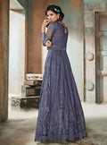 Rustic Blue Designer Embroidered Flared Anarkali Suit