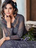 Rustic Blue Designer Embroidered Flared Anarkali Suit