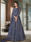 Rustic Blue Designer Embroidered Flared Anarkali Suit