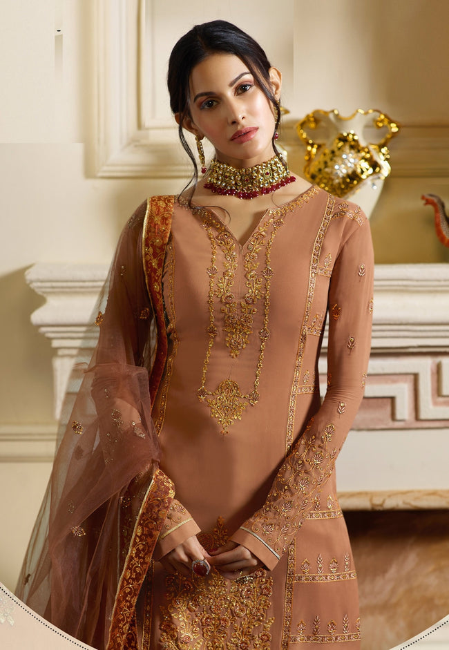 Rustic Orange Traditional Embroidered Gharara Suit