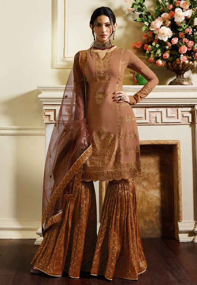 Rustic Orange Traditional Embroidered Gharara Suit