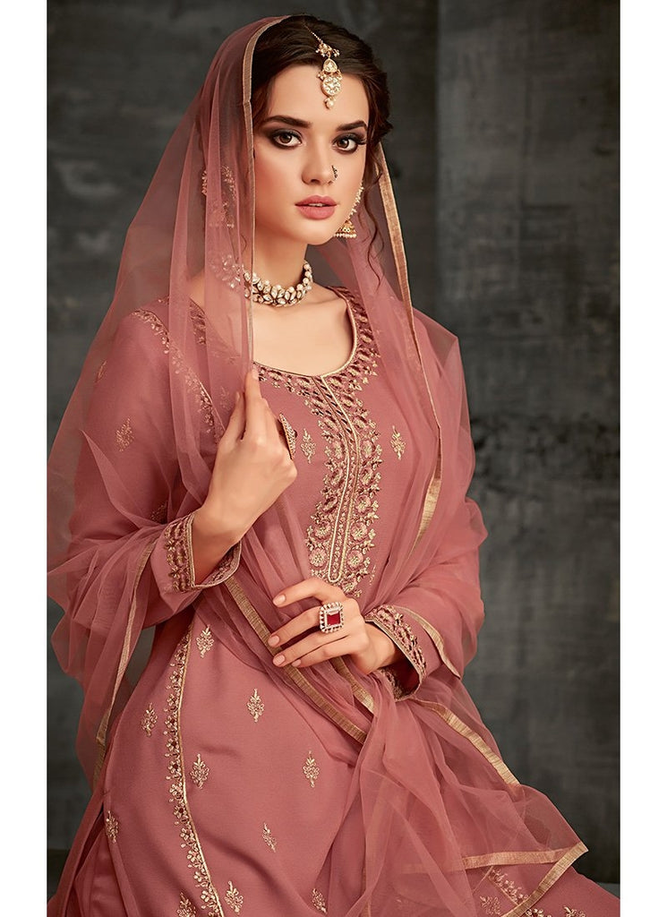 Rustic Red Ethnic Embroidered Palazzo Suit