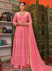 Pink Anarkali Palazzo Suit