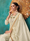 Indian Dresses - Beige Lucknowi Anarkali Palazzo Suit