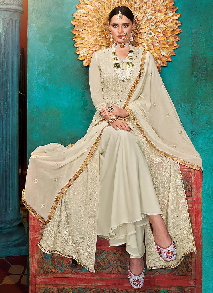 Indian Suits - Beige  Anarkali Palazzo Suit
