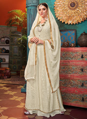 Beige Anarkali Palazzo Suit