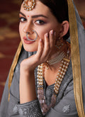 Indian Dresses - Grey Lucknowi Palazzo Suit