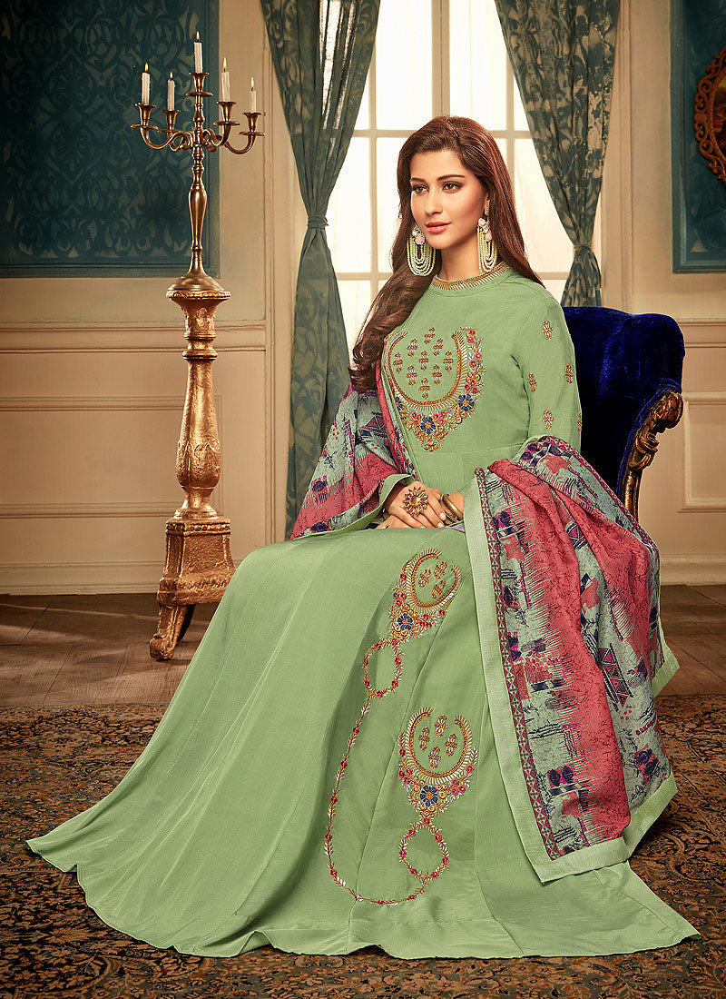 Indian Suits - Green Multi Embroidered Gown