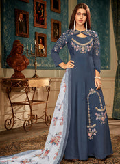 Blue Embroidered Gown
