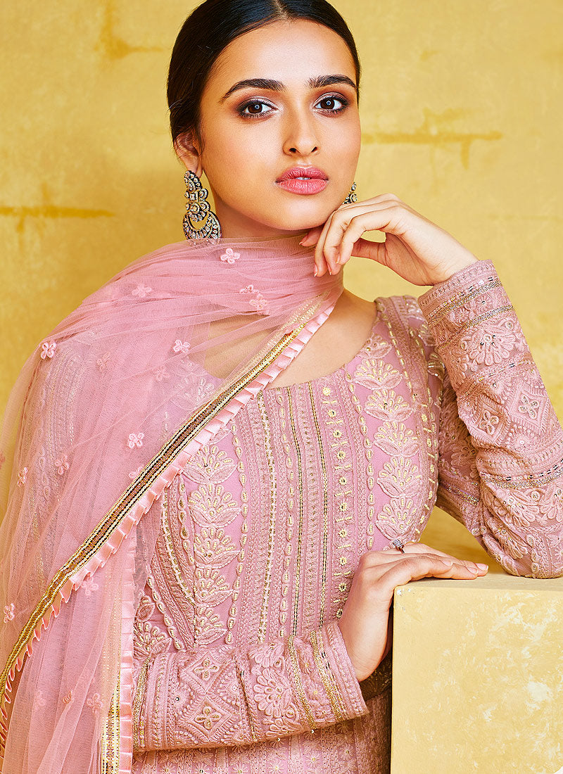 Pink Chikankari Embroidered Party Wear Anarkali Suit, Salwar Kameez