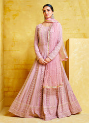 Indian Clothes - Pink Chikankari Embroidered Party Wear Anarkali Suit