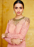 Baby Pink Embroidered Party Wear Anarkali Suit, Salwar Kameez