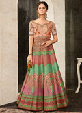 Green And Peach Embroidered Wedding Lehenga/ Gown, Salwar Kameez