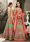 Green And Peach Embroidered Wedding Lehenga/ Gown