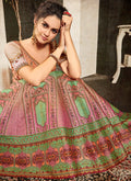 Green And Peach Embroidered Wedding Lehenga/ Gown
