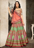 Indian Clothes - Green And Peach Embroidered Wedding Lehenga/ Gown