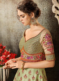 Green Multi Embroidered Wedding Lehenga/ Gown