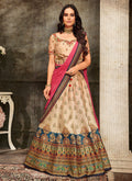 Indian Clothes - Peach And Pink Embroidered Wedding Lehenga/ Gown