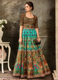 Turquoise And Brown Embroidered Wedding Lehenga/ Gown, Lehengas