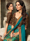 Turquoise And Brown Embroidered Wedding Lehenga/ Gown