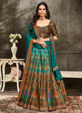 Indian Clothes - Turquoise And Brown Embroidered Wedding Lehenga/ Gown
