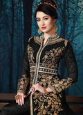 Black Slit Style Embroidered Anarkali Pant Suit, Salwar Kameez