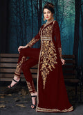 Maroon Slit Style Embroidered Anarkali Pant Suit