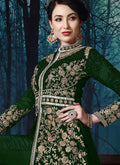 Dark Green Slit Style Embroidered Anarkali Pant Suit, Salwar kameez