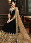 Black And Golden Embroidered Velvet Anarkali Suit