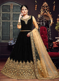 Black And Golden Embroidered Velvet Anarkali Suit