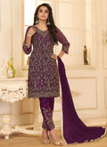 Deep Wine Traditional Embroidered Pant style Suit