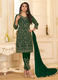 Dark Green Traditional Embroidered Pant style Suit