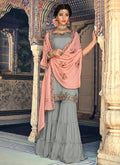 Silver And Peach Embellished Gharara Suit
