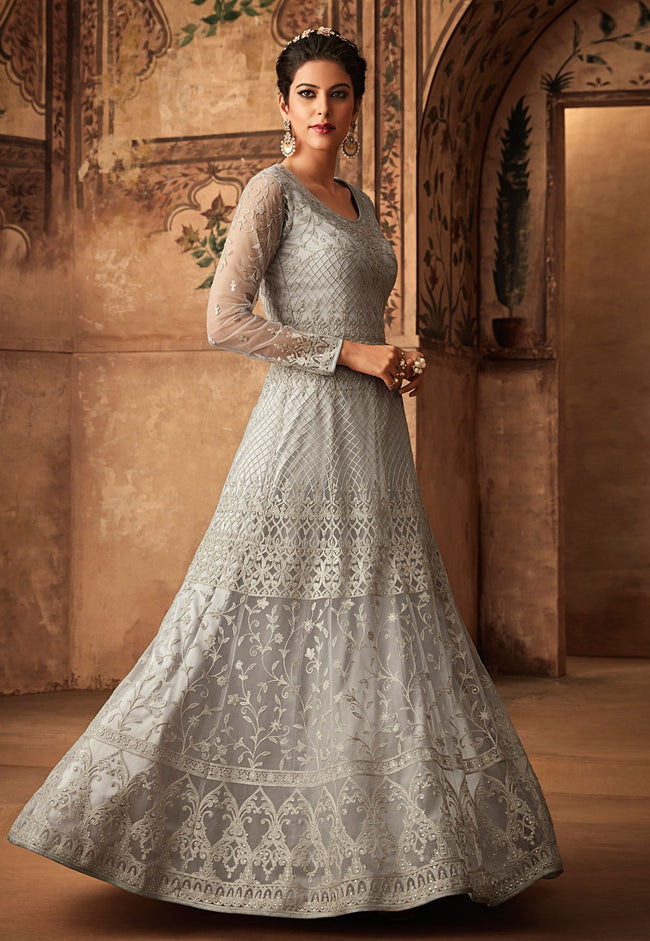 White net anarkali dress online